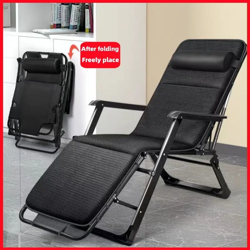 Folding Lounge Chair - Office Lunch Break Beds - 26in L 6+10 Positions Multifunctional Reclining Chairs w/Cushion - Chaise Lounge Outdoor Patio Recliner with Pillow