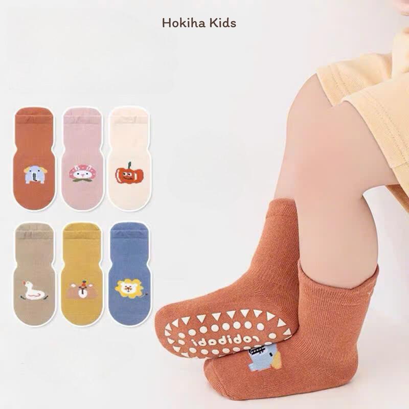 [ Hokiha Kids ] TE705 -Combo 10 đôi tất dày dặn hình động vật chống trơn trượt cho bé trai bé gái đáng yêu size 0-3 tuổi