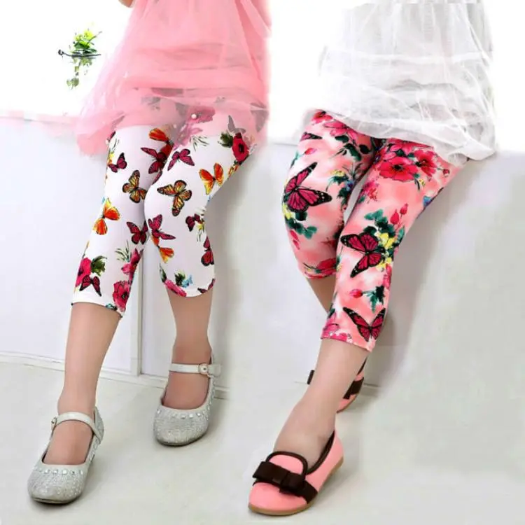2022 New Summer Thin Girls' Leggings Small Medium Large Children's Milk Silk Capri Pants Wholesale