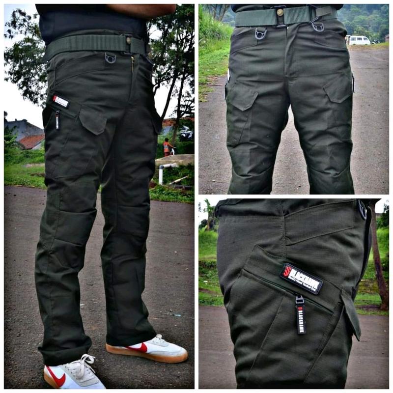 Celana Cargo Tactical celana panjang pria Dewasa Katun Santai Polos Cowok 5