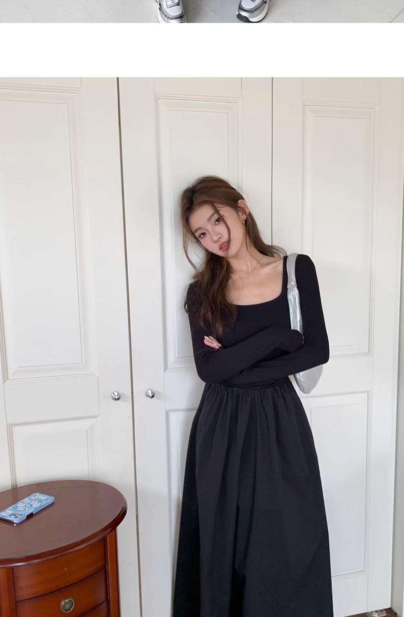 Product Introduction of French Hepburn style long sleeve square neck bottoms dress WOMEN'S autumn 2024 new high-grade elegant inner match long dress Casual Womenswear 20