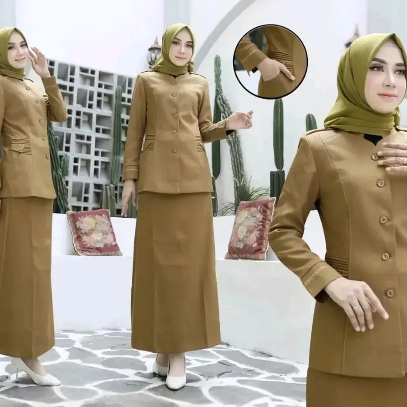 SERAGAM KERJA BAJU DINAS KHAKY TUA  903 WANITA SETELAN ROK A/ROK SPAN/CELANA PANJANG BAHAN KATUN FEEE HIJAB 3