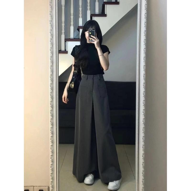 Mèo Mỡ Bigsize — Set bộ áo thun cổ lọ tay ngắn kèm quần ống xuông dáng dài bigsize 50-100kg nữ Women Cotton Top