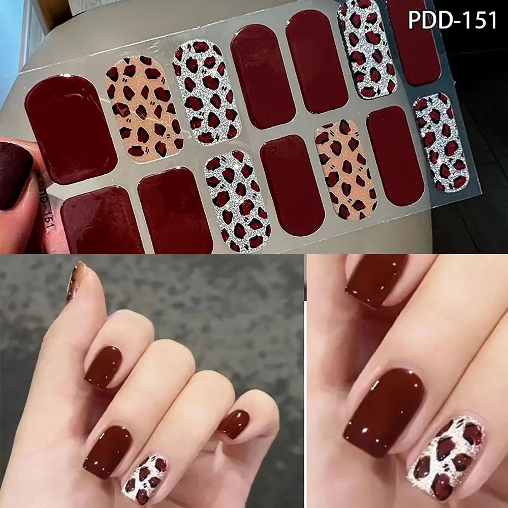 Waterproof 14Strips Gel Nail Stickers Semi Cured Full Cover Nail Patch Floristic Nail Art Stickers DIY Nail Art Making