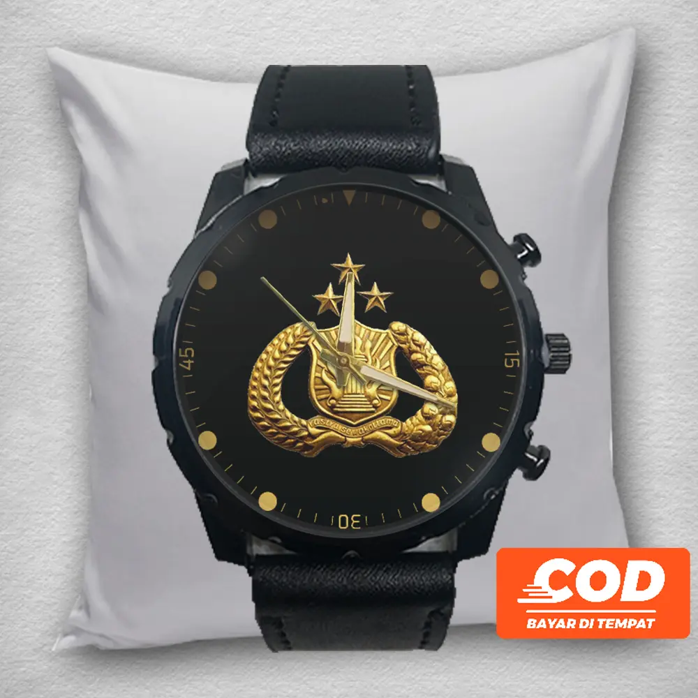 Jam Tangan Pria POLISI POLRI Kulit Hitam Quartz Analog 01