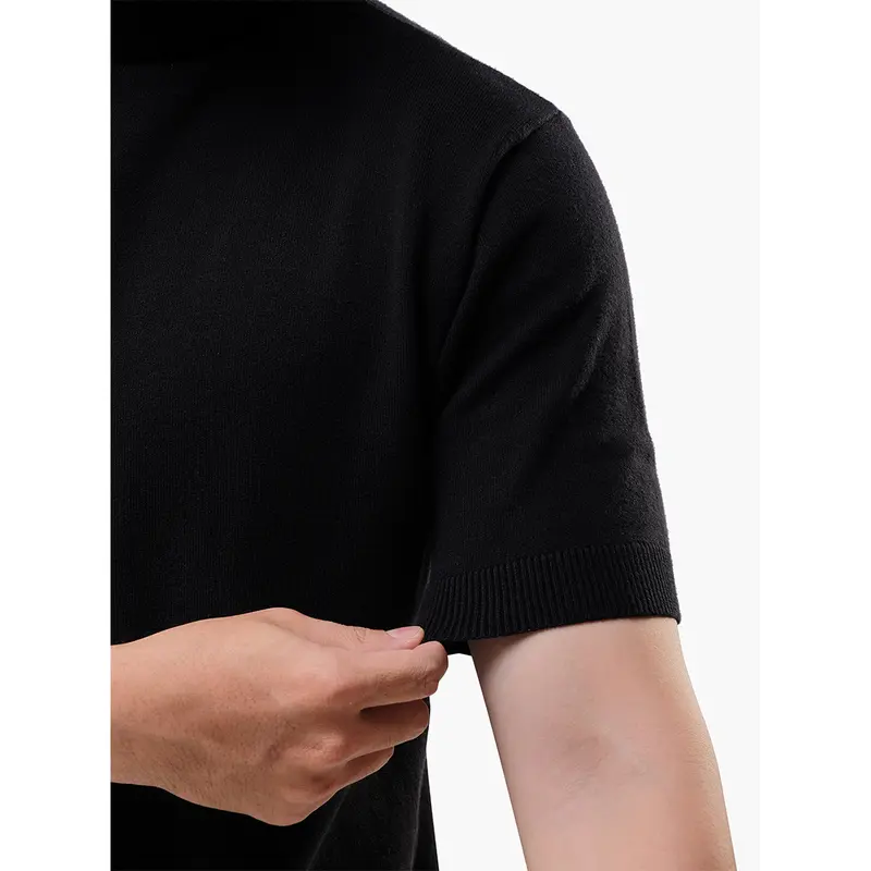 Gomuda Sweater Rajut Pria Mockneck Short Sleeve Knitwear Katun Spandex 6