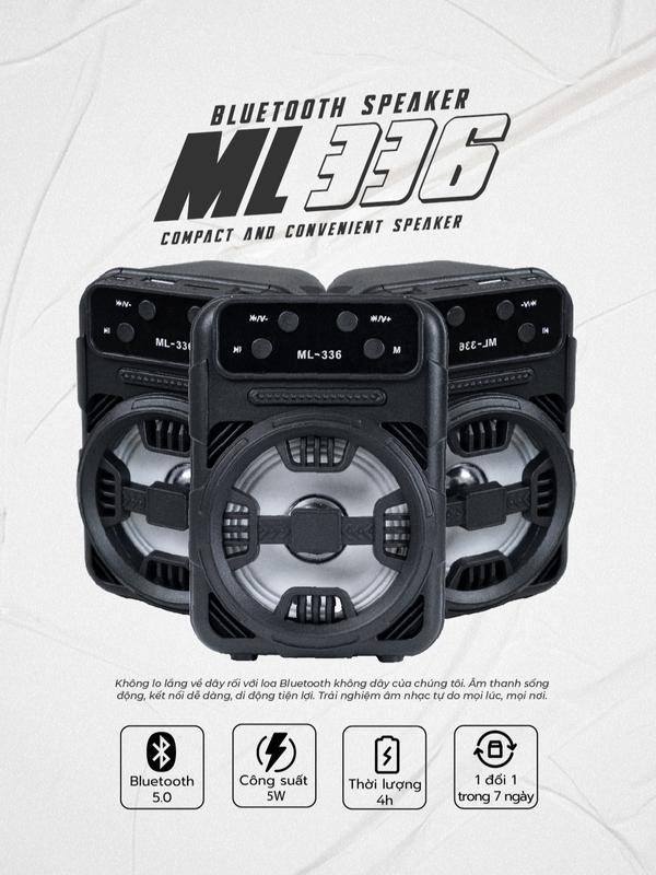 Loa Bluetooth ML336-BLACK Thiết kế nhỏ gọn với âm thanh cực ấm Có hỗ trợ tay cầm dễ dàng mang đi bất cứ đâu Hỗ trợ đèn LED 7 màu nhấp nháy