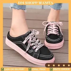 DM SHOES - Sepatu Slip On Wanita Kanvas Fashion wanita AD 05  Hitam  Putih  Shoes  Cewek  Kasual