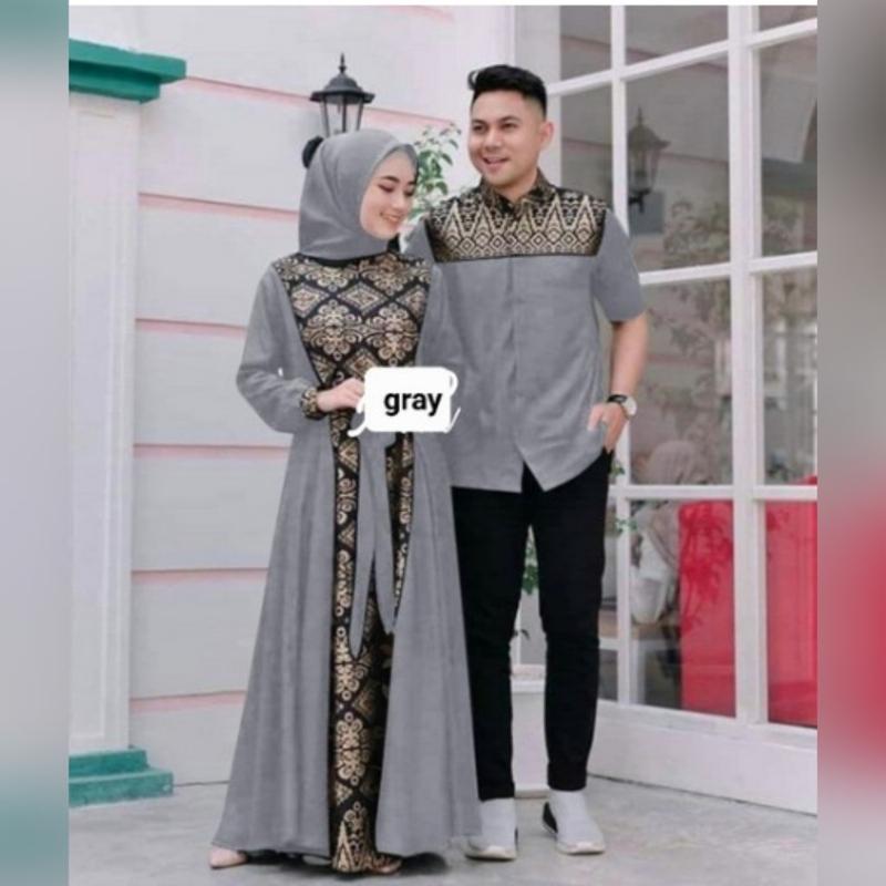 Product Introduction of COUPLE IRWANSYAH DI JAMIN REAL PIC/COD YA KK/BAJU PASANGAN KOMBY BATIK GOLD ADA 3 SIZE UKURAN M,L,XL Gamis Muslim Keluarga Dress Panjang Kondangan Lebaran 2