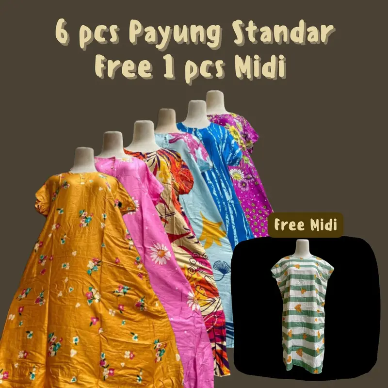 Bundling Daster Payung isi 6 Free 1pcs Daster Midi Motif Rayon Kancing Busui Bumil 0