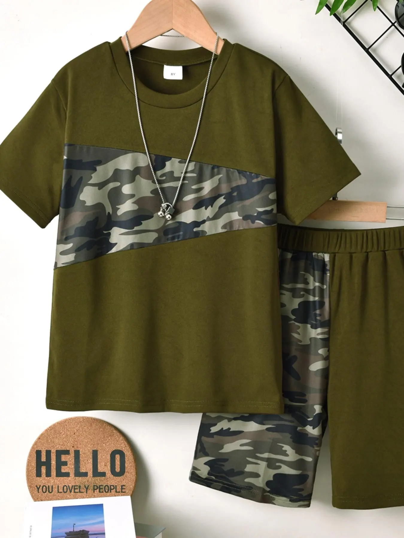 Two-piece Set  Boy's Camo Print Tee & Shorts, Casual Round Neck Long Sleeve T-shirt & Elastic Waist Shorts for Daily Wear, Kids Summer Clothes