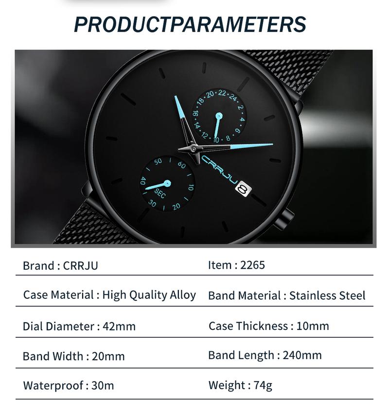 Product Introduction of Jam Tangan Pria CRRJU Casual Quartz Analog Mewah Anti Air + Strap Mesh Stainless Steel Jam Tangan Cowok 2265 Watch 33