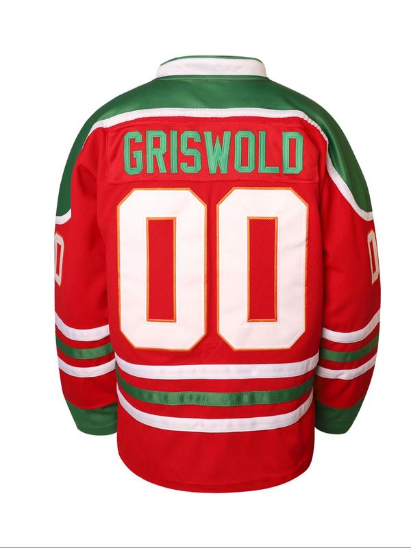 Men's Letter & Figure  Embroidery V Neck Sports T-shirt, Casual Loose Long Sleeve Hockey Jersey for All Seasons, Men's Sportswear for Outdoor Activities 4