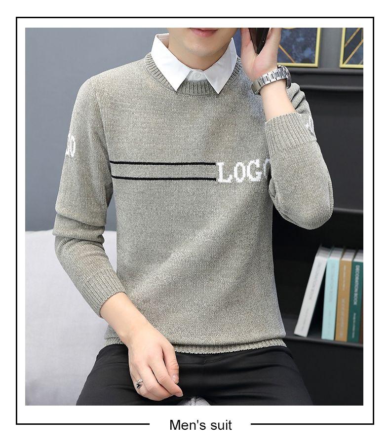 Product Introduction of Áo Len Dệt Kim, Giả Hai Lớp, Dành Cho Nam Giới, Dệt Kim Dày, Sợi Dày, Áo Sơ Mi Lớp Cơ Sở Thường Ngày Cổ Áo Len, Chất Liệu Chenille, Thích Hợp Cho Mùa Thu Và Mùa Đông 16