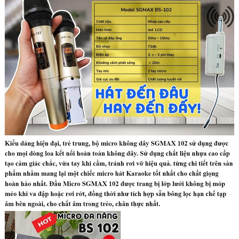 Bộ 2 Micro không dây đa năng, Micro không dây đa năng BS.102 Màn hình Led hiển thị thông số, Chống Hú Tốt, Hát Nhẹ, Sóng Mạnh, Âm Thanh Cực Hay- BH 12 Tháng Chính Hãng- Lỗi 1 đổi 1 Miễn Phí trong 7 ngày 6