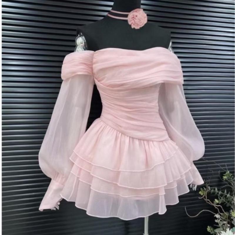 [ANiE Bigsize] Đầm Tiệc Bẹt Vai Kèm Tag Hoa từ 60 đến 90ký Chất Vải Taptar Phối Voan Dáng Ngắn Có Ba màu Đen Trắng Hồng Để Đi Tiệc Hoặc Đi Chơi