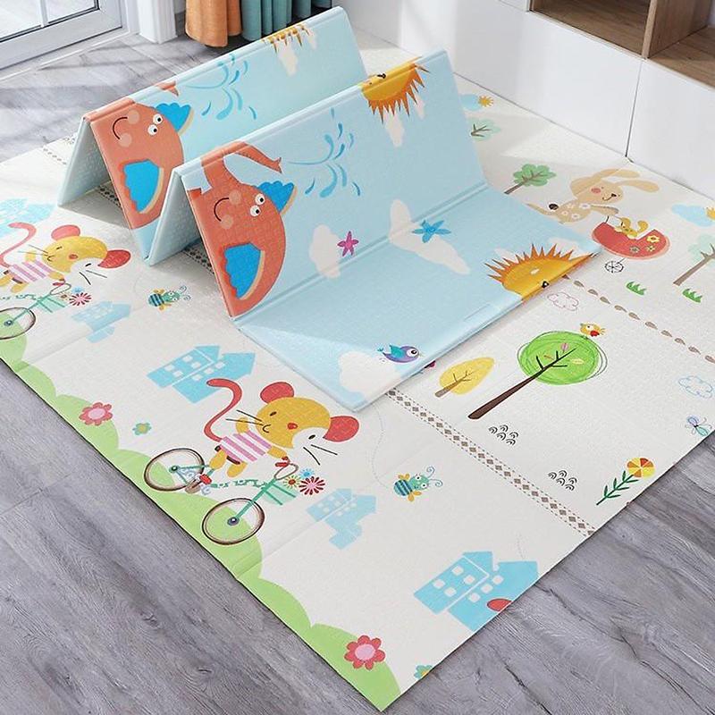 Thảm xốp cho bé gấp gọn GutyKids trải sàn XPE, kích thước 1m8x2m dày 3mm , họa tiết hai mặt, chống thấm mốc, trơn trượt hiệu quả thảm  xốp
