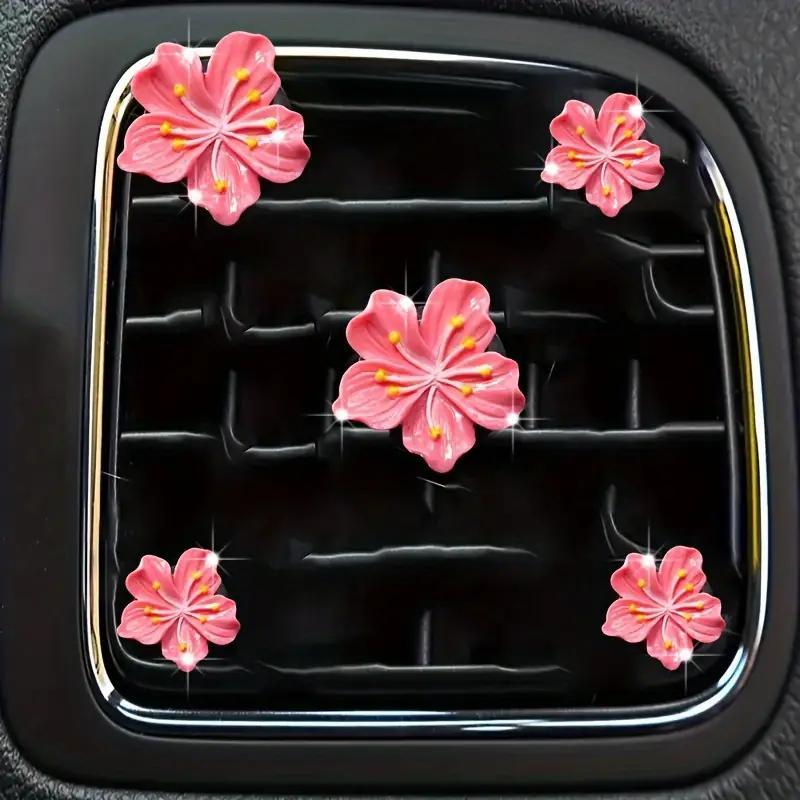 Product Introduction of Cute Flower Design Car Air Freshener Clip, 5pcs/set Car Air Outlet Decoration, Car Interior Decoration Accessories for Women & Girls 5