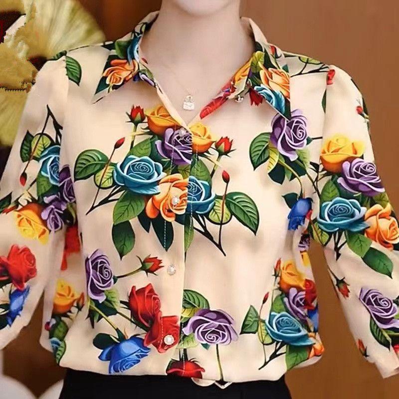 Product Introduction of Áo Sơ Mi In Họa Tiết Mùa Hè, Dành Cho Phụ Nữ Trung Niên, Thời Trang, Dáng Rộng Rãi Và Bó Sát, Áo Cánh Trên Ba Phần Tư, Phong Cách Cho Mẹ, Hàng Mới Về 3