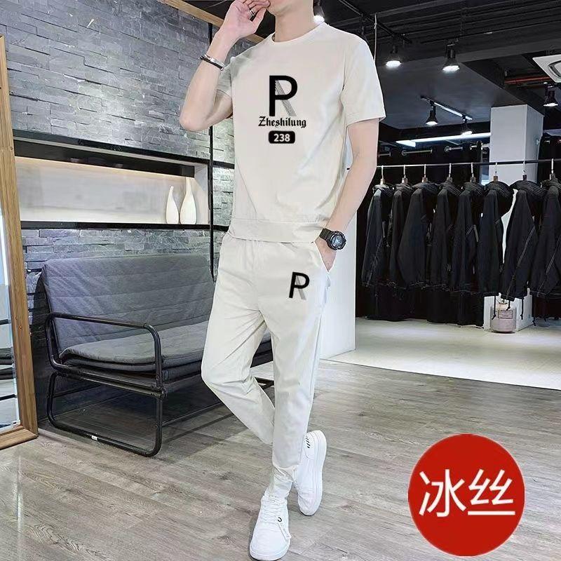 Bộ Đồ Mùa Hè Cho Nam, Hàng Mới Về, Quần Áo Thể Thao, Phong Cách Thường Ngày Dáng Rộng Vừa Vặn, Hợp Xu hướng Và Đẹp Trai, Làm Bằng Lụa Lạnh, ngắn Tay, Bao Gồm Quần Dài Nam, Hợp Xu hướng 4