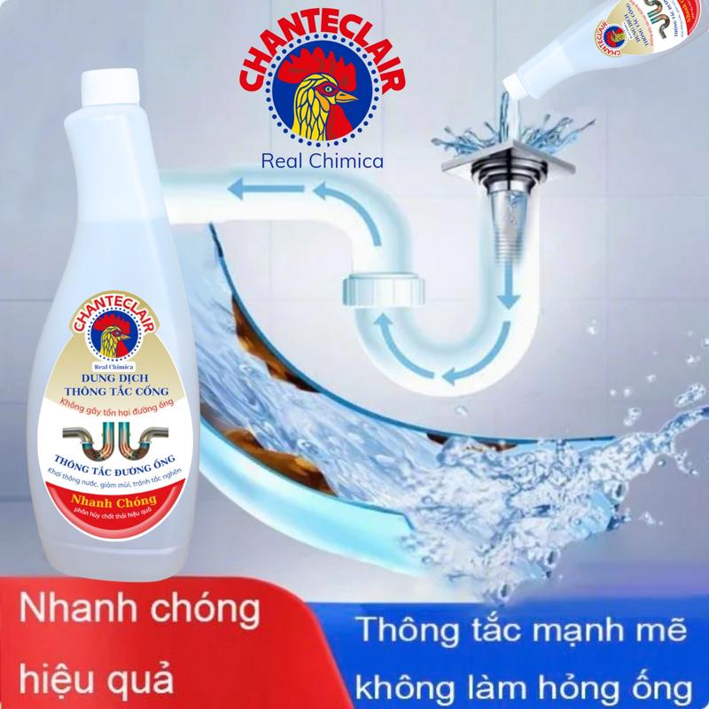 CHANTECLAIR - Chất Thông Cống Mạnh Mẽ Giải Pháp Hiệu Quả Cho Mọi Vấn Đề Tắc Nghẽn hòa tan tóc trong cống bồn cầu nhà vệ sinh cống thoát nước và dầu mỡ trong nhà bếp là sản phẩm chuyên dụng thần kỳ