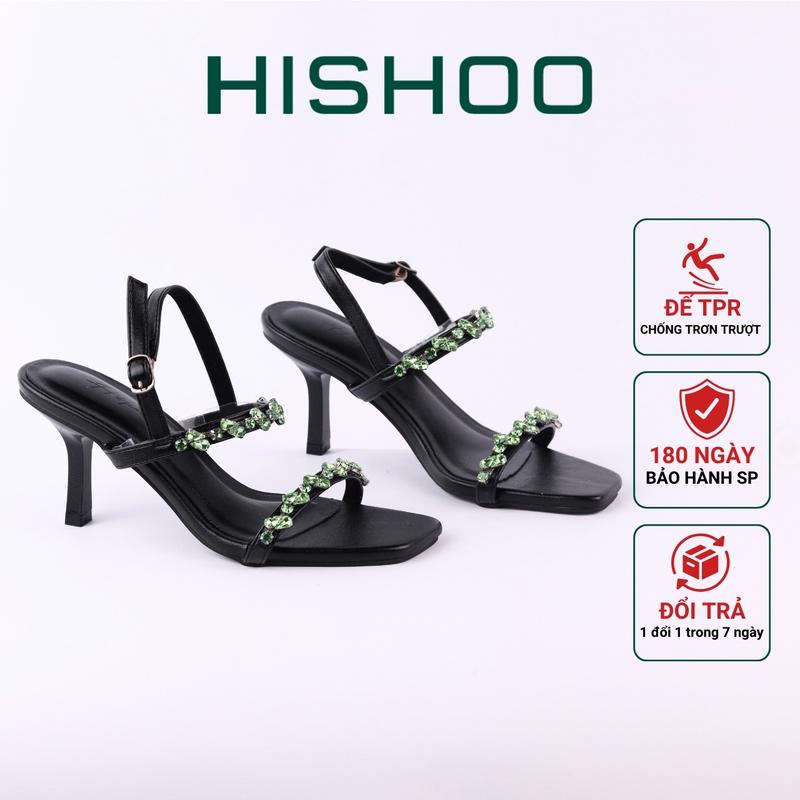 Giày Cao Gót nữ 7 phân 7cm Sandal Đi Học Mặc Áo Dài Váy Quai Mảnh Đính Đá Hishoo Họa Tiết VNXK Ulzzang S148