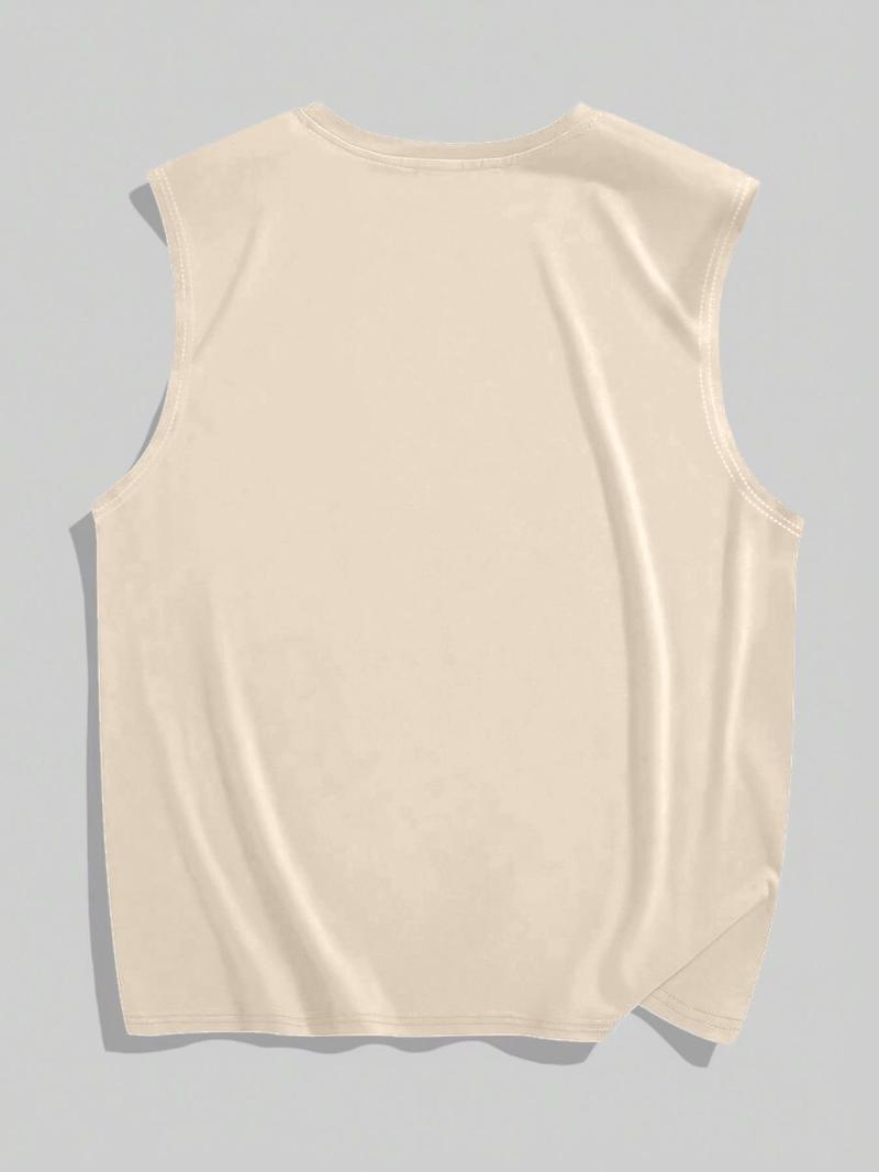Product Introduction of Men's Letter Print Round Neck Tank Top, Loose Casual Street Sleeveless Top for Daily Wear, Menswear for All Seasons 2