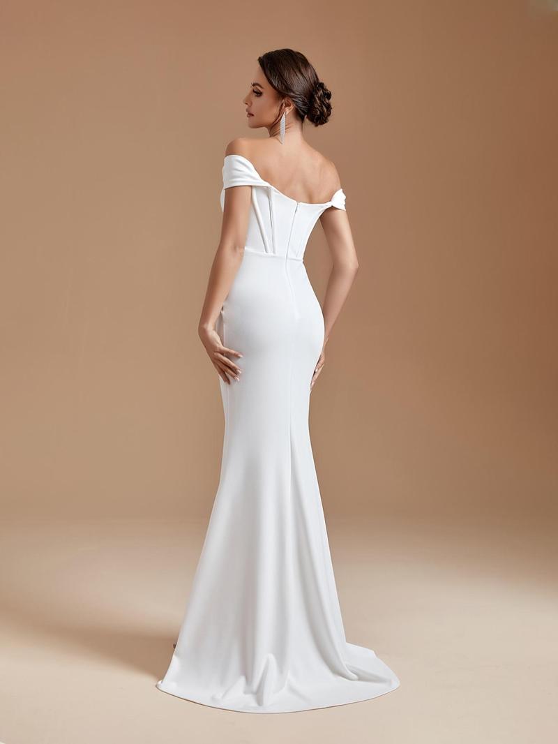 Product Introduction of Women's Plain Off Shoulder Split Hem Wedding Dress, Elegant Wedding Dress, Ladies Clothes for Wedding Party 2