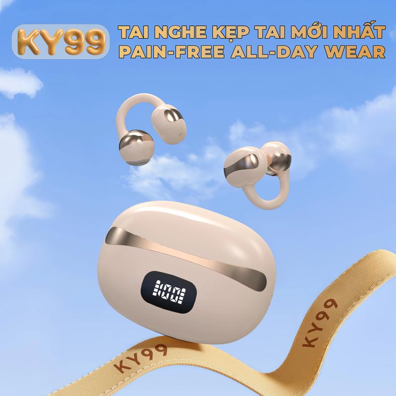KY99 Mới Nhất Tai Nghe Kẹp Tai Thiết kế cầu chữ C Công nghệ nghe hở tai Tự động nhận dạng trái-phải Âm thanh nổi cấp HiFi Điều khiển cảm ứng Chống nước IPX5 Bluetooth 5.4 Hình dạng đá cuội,Freeclip Không có cảm giác khi đeo