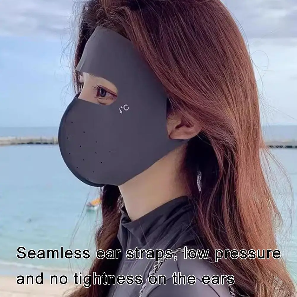 1pc Summer Ice Silk Sunscreen Mask Full Face Sun Protection Mask Forehead Facial Gini Thin Section Breathable Anti Ultraviolet Mask