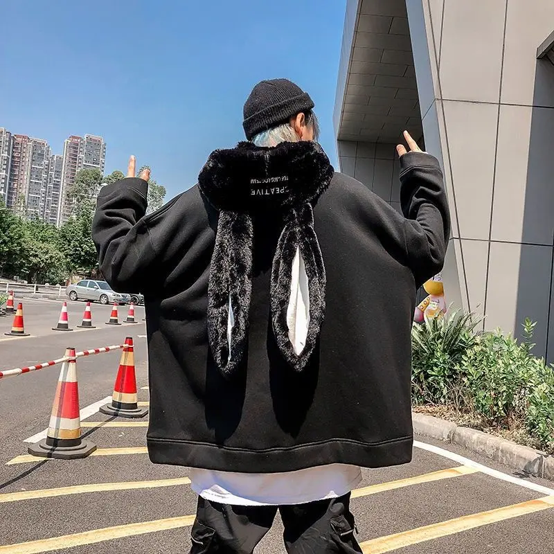 HD4 Áo hoodie nỉ bông tai thỏ dài siêu to khổng lồ chữ ngực thêu đáng yêu, mũ lông mềm unisex nam nữ 2