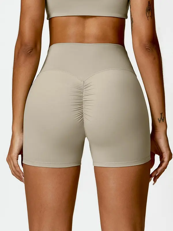 Women's Solid Color Ruched High Waist Sports Shorts, High Stretch Casual Comfy Breathable Butt Lifting Skinny Shorts for Yoga Gym Workout Running, Ladies Sportswear for All Seasons 4