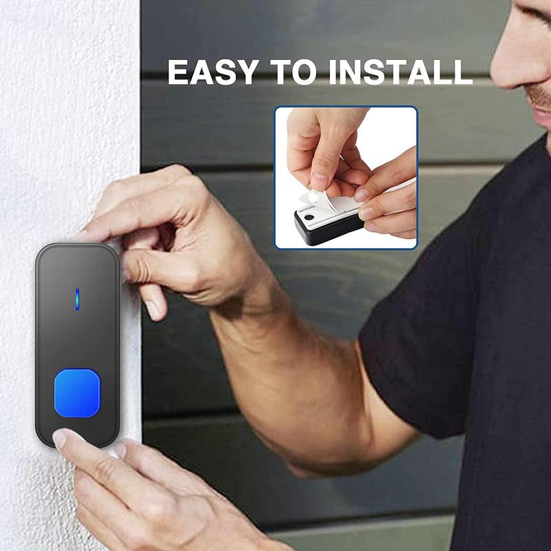 Wireless Music Doorbell, Multifunction Waterproof Doorbells with Button Transmitter & LED Flash, Self-adhesive Indoor Security Device for Home Classroom Office, Valentine's Day Gift 4