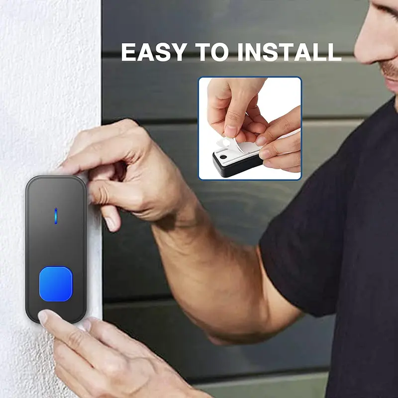 Wireless Music Doorbell, Multifunction Waterproof Doorbells with Button Transmitter & LED Flash, Self-adhesive Indoor Security Device for Home Classroom Office, Sensor, Decorative, Modern 3