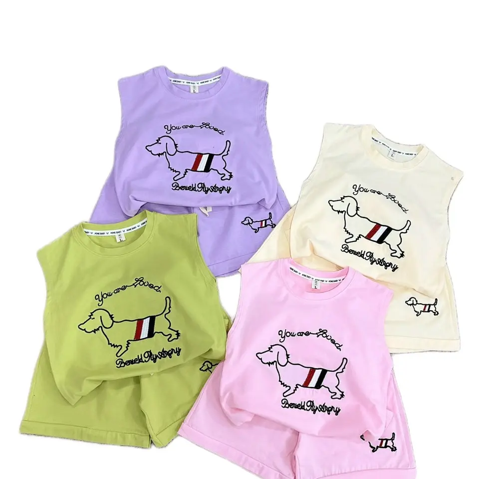 Bộ cotton thêu hình chó cho bé