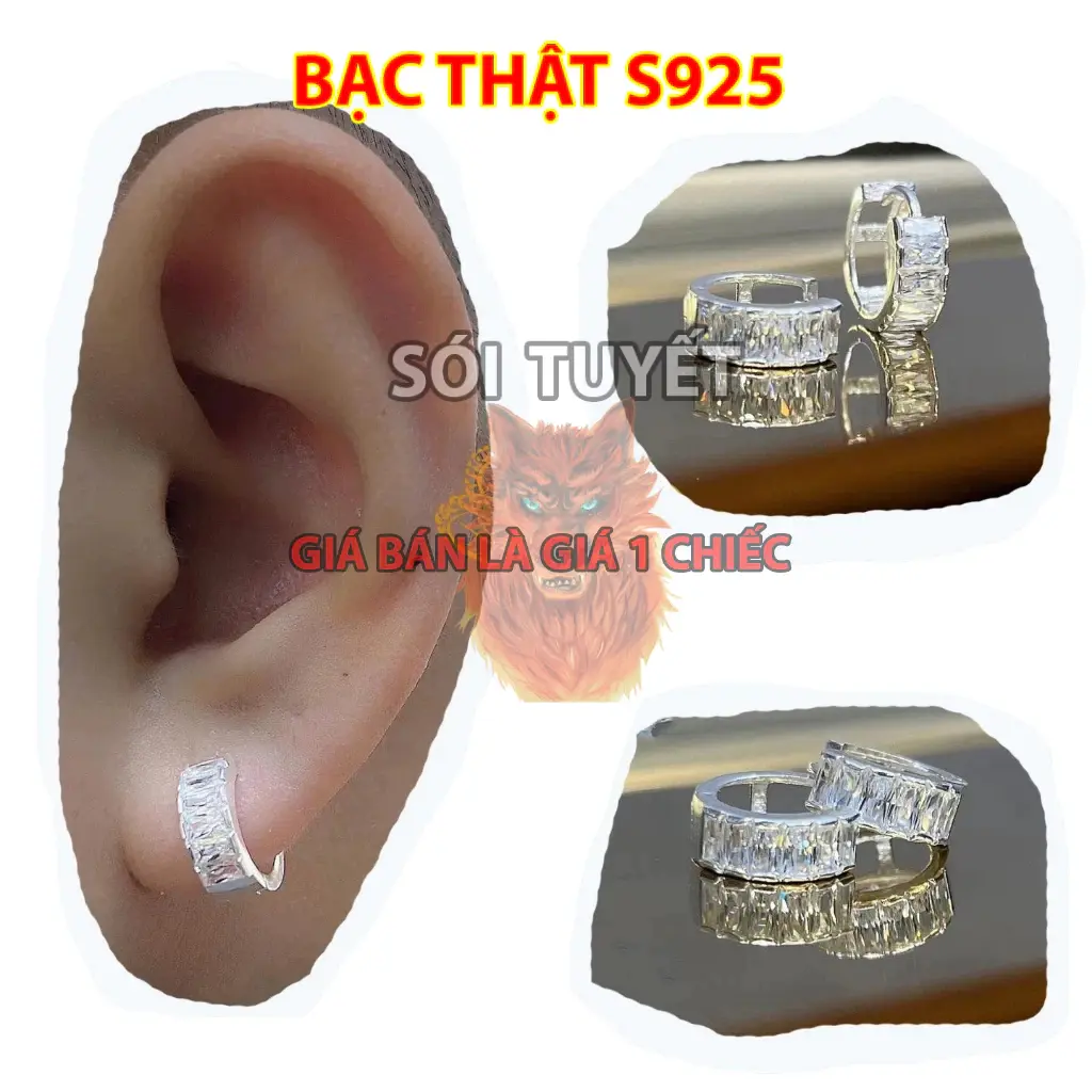 Khuyên tai nam bạc thật 925 tròn đính 4 đá ngang giá rẻ - Bông tai nam nụ tròn | Sói Tuyết STJ 213
