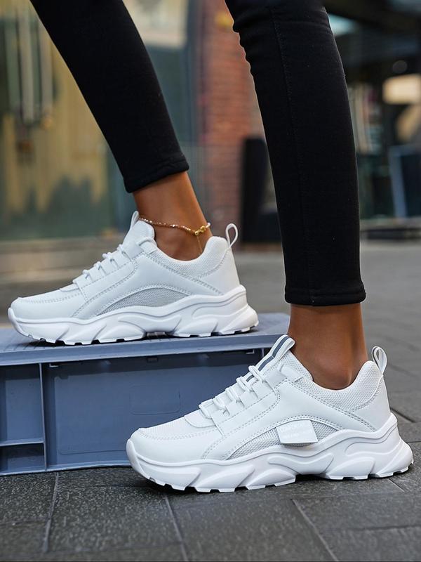 Women's Summer 2024 New Arrival Colorblock/Solid Color Front Low Top Platform Sneakers, Comfortable Running Sports Shoes, Chunky Walking Runner Footwear, 6