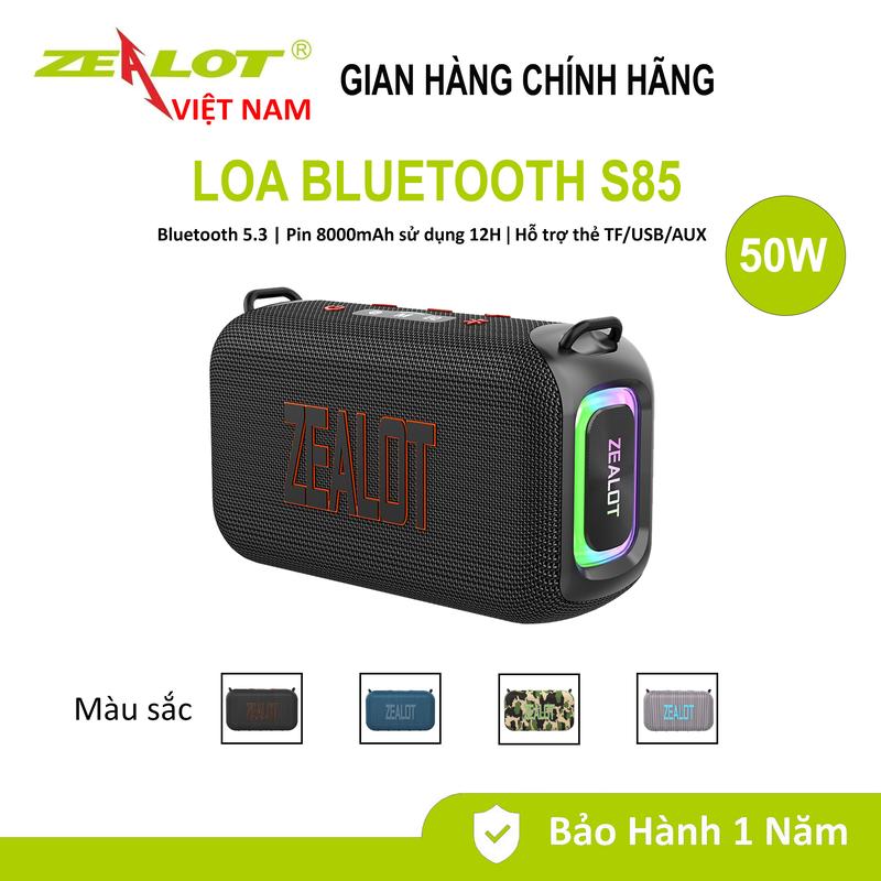 Loa Bluetooth  ZEALOT S85 công suất 50W, pin 8000mAh, với màng ngăn kép Loa bass mạnh, có dây đeo, loa ngoài trời chống nước IPX6 - Bảo hành 12 tháng loa bluetooth Củ Loa Nghe Nhạc Củ Loa Nghe Nhạc loa  cong