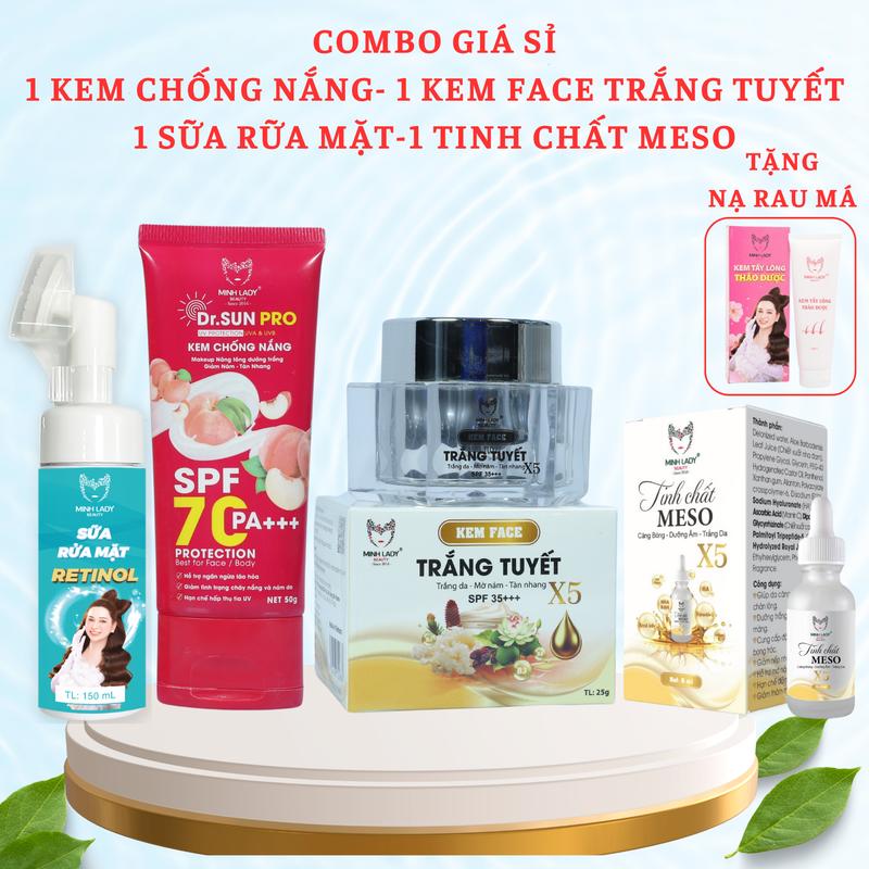 CB 1 KEM CHỐNG NẮNG VÀ 1 SỮA RỮA MẶT VÀ 1 KEM Face Trắng tuyết Và 1 Serum Meso Skincare Làm Đẹp Da Dưỡng Da Mặt Dưỡng Ẩm Da Chăm Sóc Da