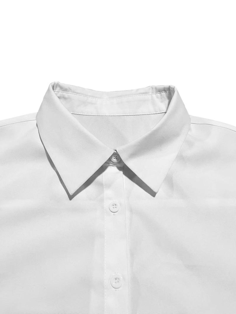 Product Introduction of Women's Plain Collared Button Shirt, Casual Long Sleeve Top for Spring & Fall, Women's Clothing for Daily Wear 5