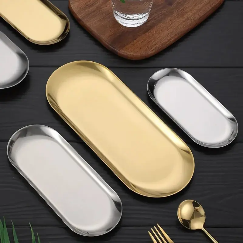 Stainless Steel Gold Dining Plate Dessert Plate Nut Fruit Cake Tray Snack Kitchen Plate Western Steak Kitchen Dish