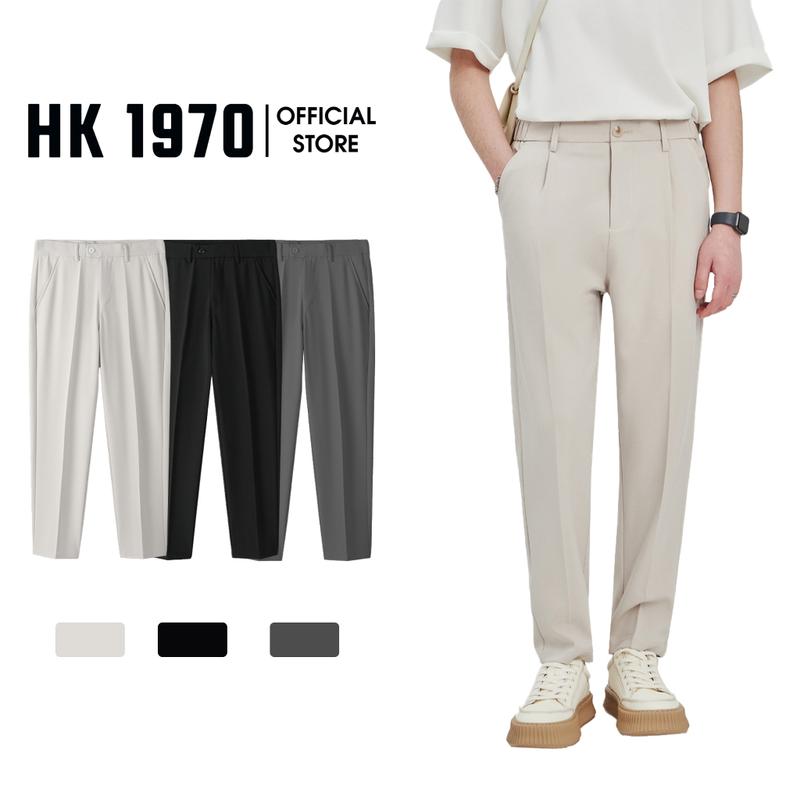 (COD)Quần Âu Nam, Quần Tây Nam HK1970 Dáng Baggy Hàn Quốc Vải Cotton Co Dãn Nhẹ Màu Đen, Kaki Q191