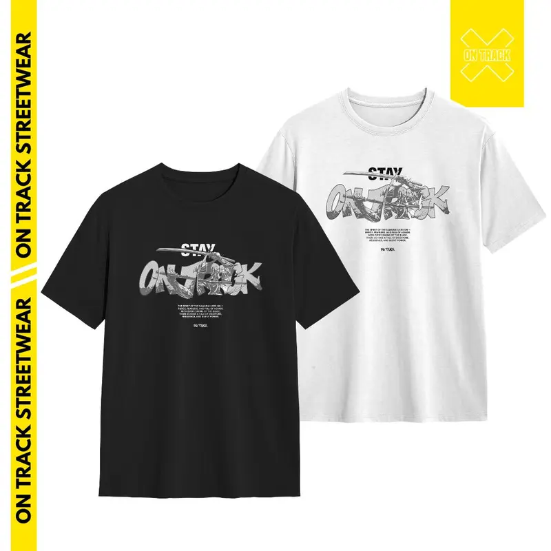 On Track - Simple Series Kaos Warna Hitam Putih Pria Wanita Sablon DTF Bahan Cotton Combed 20s - OTS046-P-H 0