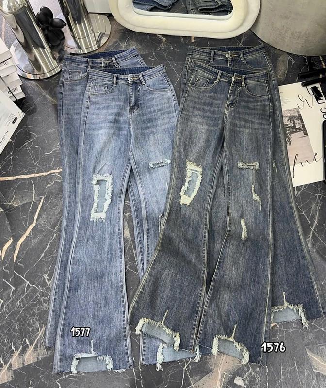  Quần ống loe phối kiểu cào rách gối cạp cao QA07 Menswear Jean 