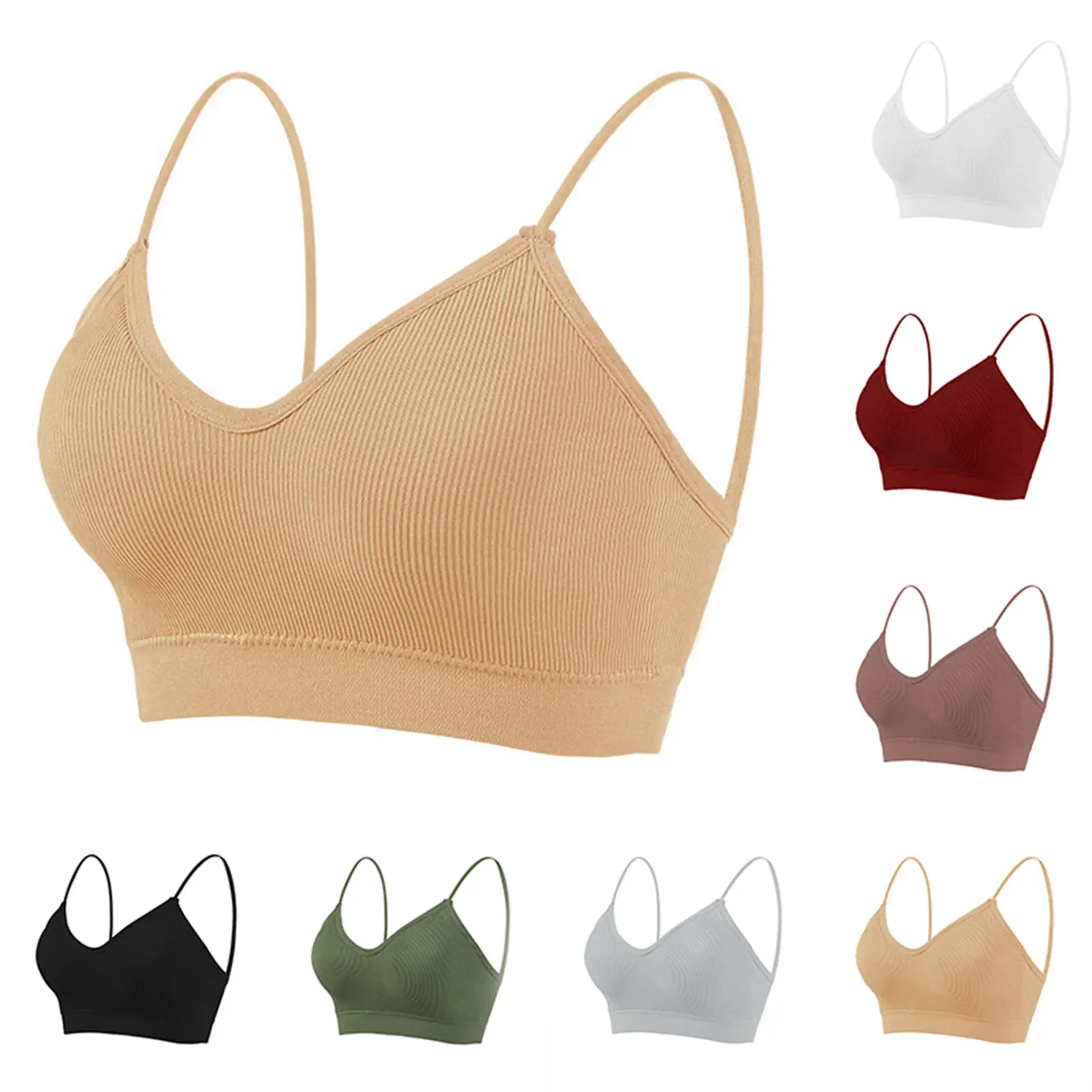 Fashion Women Solid Color Thin Shoulder Strap Beautiful Back V Neck Wrap And Wipe The Chest Wireless  Strap Bra