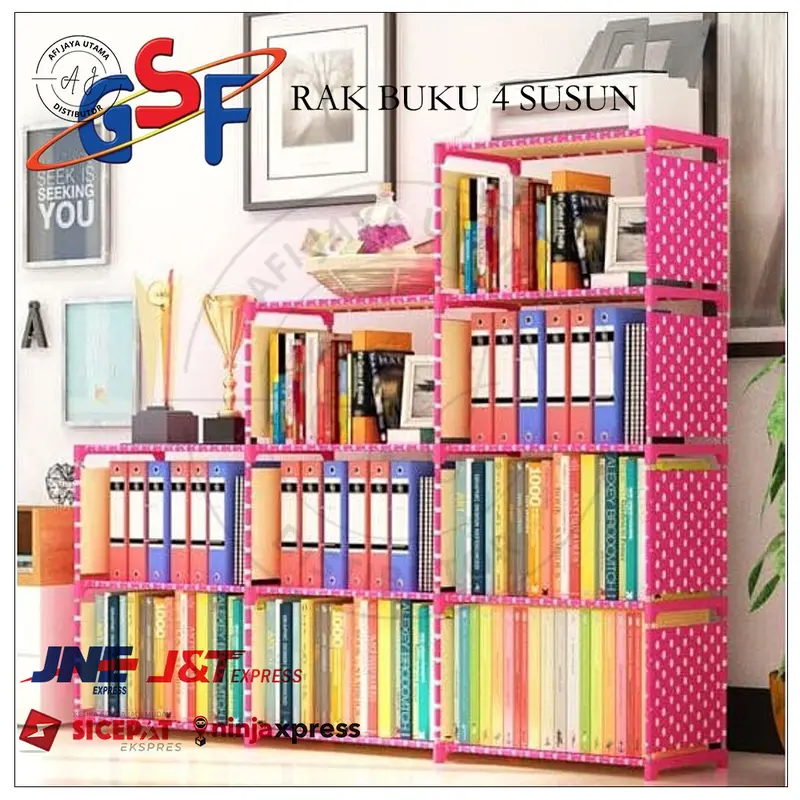 RAK buku 5 Tingkat 4 Susun Grade A Lemari Kain Layer Grid Portable Penyimpanan Baju Sepatu Helm Rack bermotif bongkar pasang 1