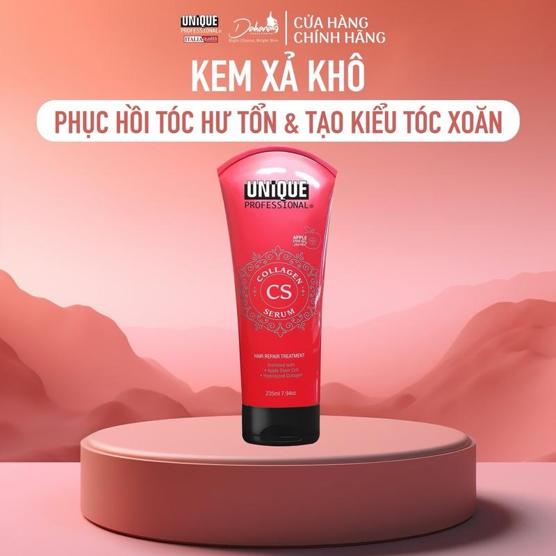 Kem Xả Khô Unique Collagen Serum Phục Hồi Tóc Hư Tổn & Giữ Nếp Tóc Xoăn 235ml