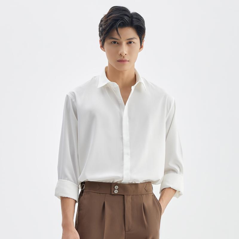 Áo sơ mi nam giấu khuy form rộng dài tay Pastel vai rơi vải tăm phong cách Unisex thời trang JBAGY - JS01 Menswear Shirt