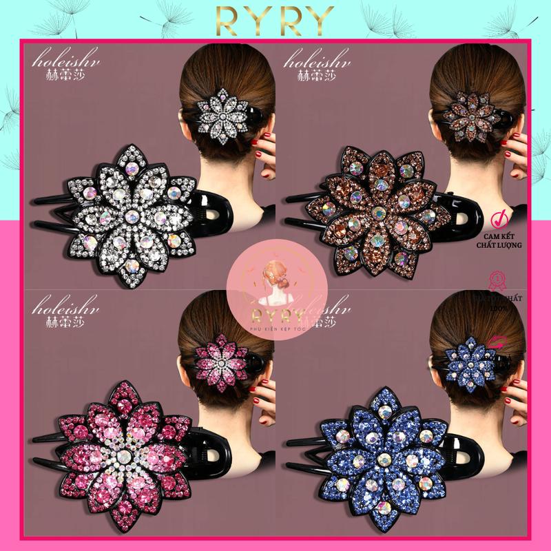 Kẹp Tóc Mỏ Vịt Đính Đá Hình Hoa Phong Cách Retro Mới Nữ Women