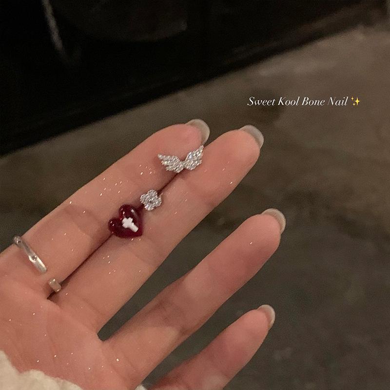 Bông Tai Đinh Tán Trái Tim Đào, Resin Thiên Thần Chữa Bệnh Ngọt Ngào Ngầu Tình Yêu Dễ Phối Đồ Khuyên Tai Đinh Tán Thép Titan Cánh Thiên Thần, Dành Cho Phụ Nữ, Hàng Mới Về 2